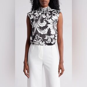 By Design Brand Women's Bloom Cap Sleeve Black Top Medium Haiti Floral